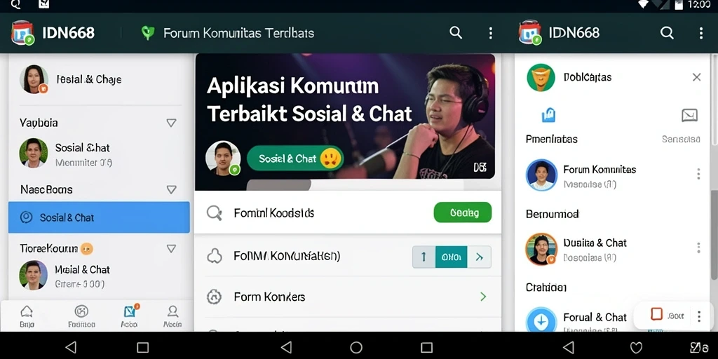Screenshot utama menunjukkan tampilan antarmuka Forum Komunitas yang interaktif.