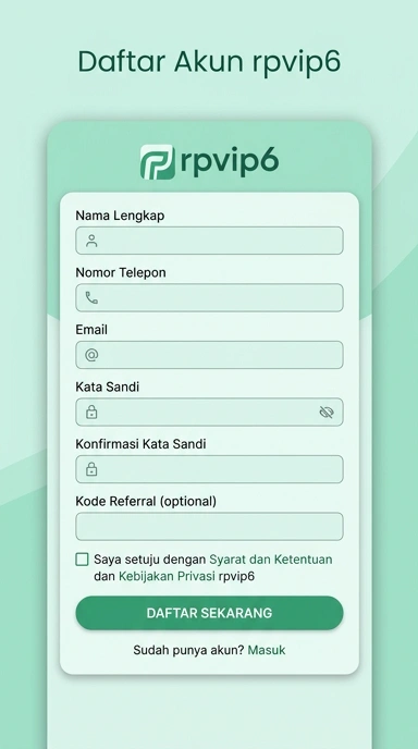 Tampilan halaman daftar rpvip6